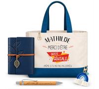 Planetee Coffret Sac Shopping Mathilde | Cabas Coton 27 L, Carnet Similicuir, Stylo Bambou, Porte-Clés, Trombone | 5 Pièces | Cadeau Noël Femme Anniversaire Fête Original