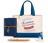 Planetee Coffret Sac Shopping Meilleur Chef d'Orchestre du Monde | Cabas Coton 27 L, Carnet Similicuir, Stylo Bambou, Porte-Clés, Trombone, 5 Pièces, Cadeau Noël Collègue Homme Départ Retraite