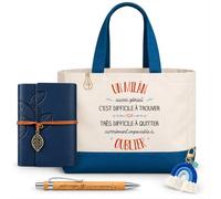 Planetee Coffret Sac Shopping Milàn | Cabas Coton 27 L, Carnet Similicuir, Stylo Bambou, Porte-Clés, Trombone | 5 Pièces | Cadeau Noël Homme Anniversaire Fête Original