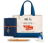Planetee Coffret Sac Shopping Milàn | Cabas Coton 27 L, Carnet Similicuir, Stylo Bambou, Porte-Clés, Trombone | 5 Pièces | Cadeau Noël Homme Anniversaire Fête Original
