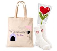 Planetee Coffret Tote Bag Expert Comptable | Tote Bag Coton, Chaussettes Douces Cœur, Fleur Cœur en Crochet, 3 Pièces, Cadeau Noël Collègue Femme Départ Retraite