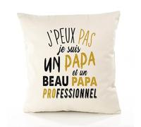 Planetee Housse de Coussin Premium Papa Beau Papa Beau père Version Blanc - Coton Canvas Fairtrade Beige Idée Cadeau Décoration Canapé 40x40