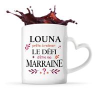 Planetee Mug anse coeurLouna Défi Marraine 1 Cadeau Annonce Grossesse