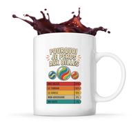 Planetee Mug Billes Pourquoi je perds | Tasse en Céramique 330 ml Recto Verso Passe au Lave-Vaisselle | Café Thé Bureau Maison | Cadeau Collègue Anniversaire Noël