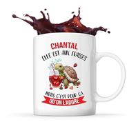 Planetee Mug Chantal Elle Est aux Fraises | Tasse Prénom Cadeau Anniversaire Noël Humour