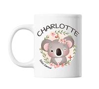 Planetee Mug Charlotte Bébé d'Amour Koala | Tasse Prénom Idée Cadeau Humour Mignon pour Enfant Fille | Imprimé en France