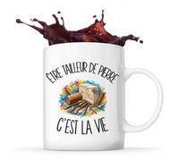 Planetee Mug Être tailleur de pierre c'est la vie | Tasse en Céramique 330 ml Recto Verso Passe au Lave-Vaisselle | Café Thé Bureau Maison | Cadeau Artisan D'art Collègue Anniversaire Noël