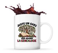 Planetee Mug Juste un gars qui adore la généalogie | Tasse en Céramique 330 ml Recto Verso Passe au Lave-Vaisselle | Café Thé Bureau Maison | Cadeau Généalogiste Collègue Anniversaire Noël