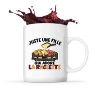 Planetee Mug Juste une fille qui adore la raclette | Tasse en Céramique 330 ml Recto Verso Passe au Lave-Vaisselle | Café Thé Bureau Maison | Cadeau Gourmande Collègue Anniversaire Noël