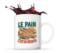 Planetee Mug Le pain c'est ma thérapie | Tasse en Céramique 330 ml Recto Verso Passe au Lave-Vaisselle | Café Thé Bureau Maison | Cadeau Collègue Anniversaire Noël
