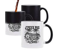 Planetee Mug Magique J’peux pas je me barre à Bali | Tasse Thermosensible, le Motif Apparaît à la Chaleur, Céramique 300 ml Recto Verso, Cadeau Voyageur Collègue Anniversaire