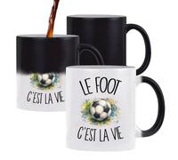 Planetee Mug Magique Le foot c'est la vie | Tasse Thermosensible, le Motif Apparaît à la Chaleur | Céramique 300 ml Recto Verso | Cadeau Footballeur Footballeuse Collègue Anniversaire Noël
