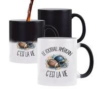Planetee Mug Magique Le football américain c'est la vie | Tasse Thermosensible, le Motif Apparaît à la Chaleur | Céramique 300 ml Recto Verso