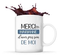 Planetee Mug Merci Marianne d'avoir pris soin de moi | Cadeau Fin d'Année Scolaire Maîtresse Nounou ATSEM Assmat | Cadeau de Remerciement | Tasse Céramique 330 ml