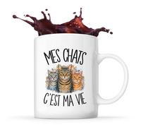 Planetee Mug Mes chats c'est ma vie | Tasse en Céramique 330 ml Recto Verso Passe au Lave-Vaisselle | Café Thé Bureau Maison | Cadeau Propriétaire Chat Collègue Anniversaire Noël