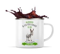 Planetee Mug Métal Émaillé Alessio il est têtu comme un âne mais c'est pour ça qu'on l'adore | Tasse de Camping 300 ml Recto Verso Passe au Lave-Vaisselle | Randonnée Bivouac Bureau