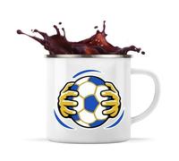 Planetee Mug Métal Émaillé Ballon foot | Tasse de Camping 300 ml Recto Verso Passe au Lave-Vaisselle | Randonnée Bivouac Bureau | Cadeau Handballeur Handballeuse Homme Femme Anniversaire