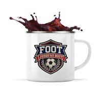 Planetee Mug Métal Émaillé Foot jusqu'au bout | Tasse de Camping 300 ml Recto Verso Passe au Lave-Vaisselle | Randonnée Bivouac Bureau | Cadeau Footballeur Footballeuse Homme Femme Anniversaire