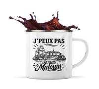 Planetee Mug Métal Émaillé J’peux pas je suis Malouin | Tasse de Camping 300 ml Recto Verso Passe au Lave-Vaisselle | Randonnée Bivouac Bureau | Cadeau Homme Femme Anniversaire