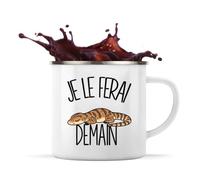 Planetee Mug Métal Émaillé Je le ferai demain | Varan | Tasse de Camping 300 ml Recto Verso Passe au Lave-Vaisselle | Randonnée Bivouac Bureau | Cadeau Homme Femme Anniversaire | Flemme Paresseux