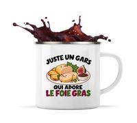 Planetee Mug Métal Émaillé Juste un gars qui adore le foie gras | Tasse de Camping 300 ml Recto Verso Passe au Lave-Vaisselle | Randonnée Bivouac Bureau | Cadeau Gourmand Homme Femme Anniversaire