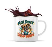 Planetee Mug Métal Émaillé Mon boxer c'est ma thérapie | Tasse de Camping 300 ml Recto Verso Passe au Lave-Vaisselle | Randonnée Bivouac Bureau | Cadeau Homme Femme Anniversaire