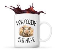 Planetee Mug Mon cochon c'est ma vie | Tasse en Céramique 330 ml Recto Verso Passe au Lave-Vaisselle | Café Thé Bureau Maison | Cadeau Propriétaire Cochon Collègue Anniversaire Noël