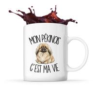 Planetee Mug Mon Pékinois c'est ma vie | Tasse en Céramique 330 ml Recto Verso Passe au Lave-Vaisselle | Café Thé Bureau Maison | Cadeau Propriétaire Chien Collègue Anniversaire Noël