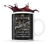 Planetee Mug prénom personnalisable Aucune femme n'est parfaite sauf | Tasse personnalisée humour fun et drôle pour idée cadeau originale