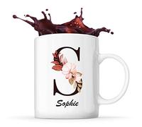 Planetee Mug Sophie | Tasse prénom femme avec Lettre fleur | Idée cadeau pour anniversaire noël et fête des mères