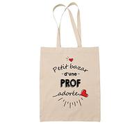 Planetee Sac Tote Bag Petit Bazar d'une Prof adorée | Idée Cadeau Travail Boulot Métier Départ Retraite Collègue Femme Anniversaire Noël Sac Cabas Réutilisable