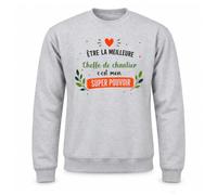 Planetee Sweat Gris Chiné Être la Meilleure Cheffe de Chantier C'est Mon Super Pouvoir | Molleton Gratté 260 g/m² Col Rond Unisexe XS à 5XL | Pull Sweatshirt Hiver Quotidien