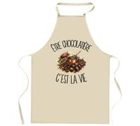 Planetee Tablier de Cuisine Être chocolatière c'est la vie | Coton 90 × 60 cm Cou Ajustable Nouage dans le Dos | Pâtisserie Barbecue Atelier | Cadeau Artisan Artisane Homme Femme Fête des Pères