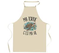 Planetee Tablier de Cuisine Ma tortue c'est ma vie | Coton 90 × 60 cm Cou Ajustable Nouage dans le Dos | Pâtisserie Barbecue Atelier | Cadeau Terrariophile Homme Femme Fête des Pères
