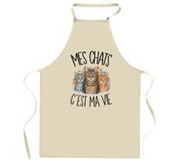 Planetee Tablier de Cuisine Mes chats c'est ma vie | Coton 90 × 60 cm Cou Ajustable Nouage dans le Dos | Pâtisserie Barbecue Atelier | Cadeau Propriétaire Chat Homme Femme Fête des Pères