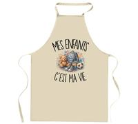 Planetee Tablier de Cuisine Mes enfants c'est ma vie | Coton 90 × 60 cm Cou Ajustable Nouage dans le Dos | Pâtisserie Barbecue Atelier | Cadeau Parent Homme Femme Fête des Pères
