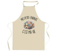 Planetee Tablier de Cuisine Mes petits-enfants c'est ma vie | Coton 90 × 60 cm Cou Ajustable Nouage dans le Dos | Pâtisserie Barbecue Atelier | Cadeau Grand-père Grand-mère Homme Femme Fête des Pères
