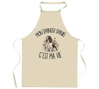 Planetee Tablier de Cuisine Mon Springer Spaniel c'est ma vie | Coton 90 × 60 cm Cou Ajustable Nouage dans le Dos | Pâtisserie Barbecue Atelier | Cadeau Propriétaire Chien Homme Femme Fête des Pères
