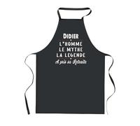 Planetee Tablier de Cuisine Noir Didier Retraite - Cadeau Homme, Barbecue, Jardinage, Tâches ménagères