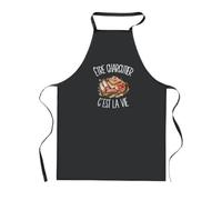 Planetee Tablier de Cuisine Noir Être charcutier c'est la vie | Coton 90 × 60 cm Cou Ajustable Nouage dans le Dos | Pâtisserie Barbecue Atelier | Cadeau Artisan Homme Femme Fête des Pères