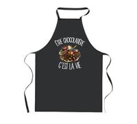 Planetee Tablier de Cuisine Noir Être chocolatière c'est la vie | Coton 90 × 60 cm Cou Ajustable Nouage dans le Dos | Pâtisserie Barbecue Atelier | Cadeau Artisan Artisane Homme Femme Fête des Pères