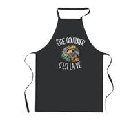 Planetee Tablier de Cuisine Noir Être couturier c'est la vie | Coton 90 × 60 cm Cou Ajustable Nouage dans le Dos | Pâtisserie Barbecue Atelier | Cadeau Artisan Artisane Homme Femme Fête des Pères