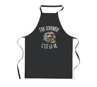 Planetee Tablier de Cuisine Noir Être couturière c'est la vie | Coton 90 × 60 cm Cou Ajustable Nouage dans le Dos | Pâtisserie Barbecue Atelier | Cadeau Artisan Artisane Homme Femme Fête des Pères