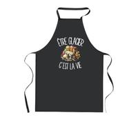 Planetee Tablier de Cuisine Noir Être glacier c'est la vie | Coton 90 × 60 cm Cou Ajustable Nouage dans le Dos | Pâtisserie Barbecue Atelier | Cadeau Artisan Homme Femme Fête des Pères