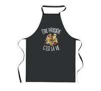 Planetee Tablier de Cuisine Noir Être pâtissière c'est la vie | Coton 90 × 60 cm Cou Ajustable Nouage dans le Dos | Pâtisserie Barbecue Atelier | Cadeau Artisan Artisane Homme Femme Fête des Pères