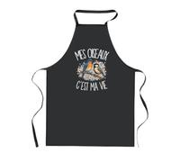 Planetee Tablier de Cuisine Noir Mes oiseaux c'est ma vie C'est La Vie | Coton 90 × 60 cm Cou Ajustable Nouage dans le Dos | Pâtisserie Barbecue Atelier