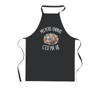 Planetee Tablier de Cuisine Noir Mes petits-enfants c'est ma vie C'est La Vie | Coton 90 × 60 cm Cou Ajustable Nouage dans le Dos | Pâtisserie Barbecue Atelier
