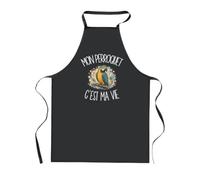 Planetee Tablier de Cuisine Noir Mon perroquet c'est ma vie C'est La Vie | Coton 90 × 60 cm Cou Ajustable Nouage dans le Dos | Pâtisserie Barbecue Atelier