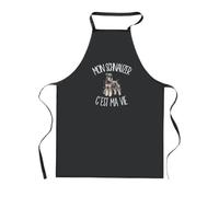 Planetee Tablier de Cuisine Noir Mon Schnauzer c'est ma vie | Coton 90 × 60 cm Cou Ajustable Nouage dans le Dos | Pâtisserie Barbecue Atelier | Cadeau Propriétaire Chien Homme Femme Fête des Pères