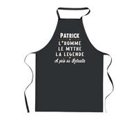 Planetee Tablier de Cuisine Noir Patrick Retraite - Cadeau Homme, Barbecue, Jardinage, Tâches ménagères